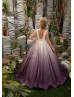 Purple Sequin Sparkle Buttons Back Long Flower Girl Dress